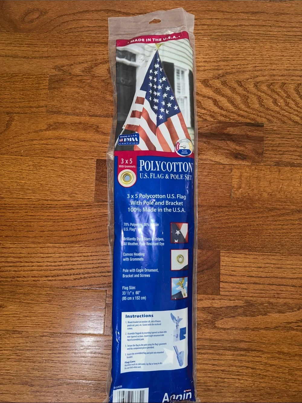 3x5 Polycotton U.S. Flag & Pole Set - Red, White & Blue